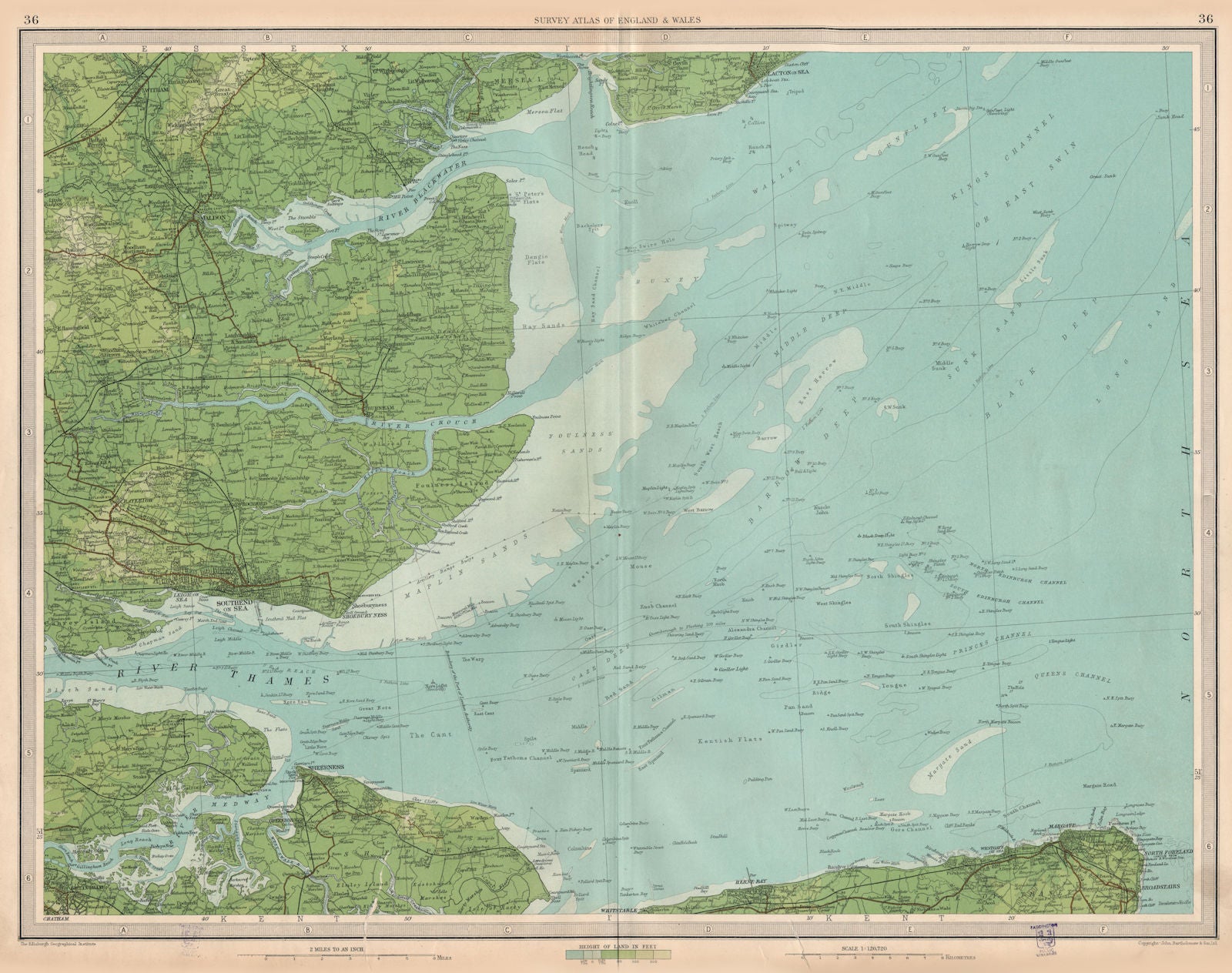 THAMES ESTUARY. Medway Southend-on-Sea Sheerness Margate Clacton.LARGE 1939 map
